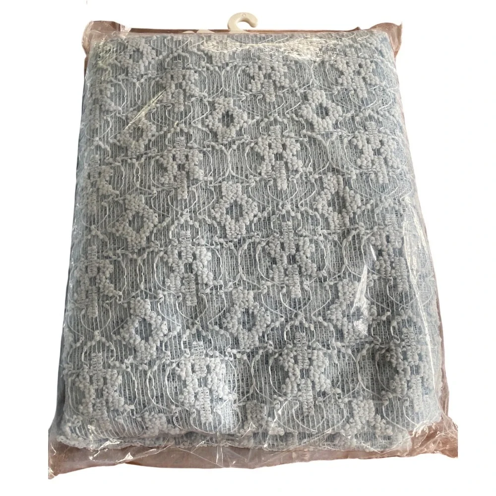 2 Vintage Beacon Looms Lacey Light Blue Lace Curtains 5pc Window in a Bag 60x63